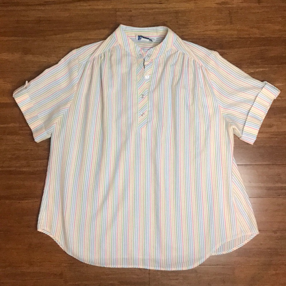 Rainbow seersucker 3/4 short sleeve button shirt